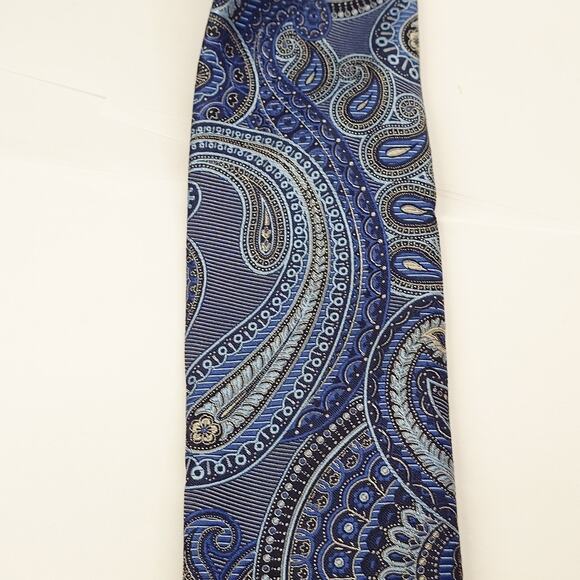 John W. Nordstrom Men's 100% Silk Tie Blue Designer Paisley Necktie - Picture 2 of 6